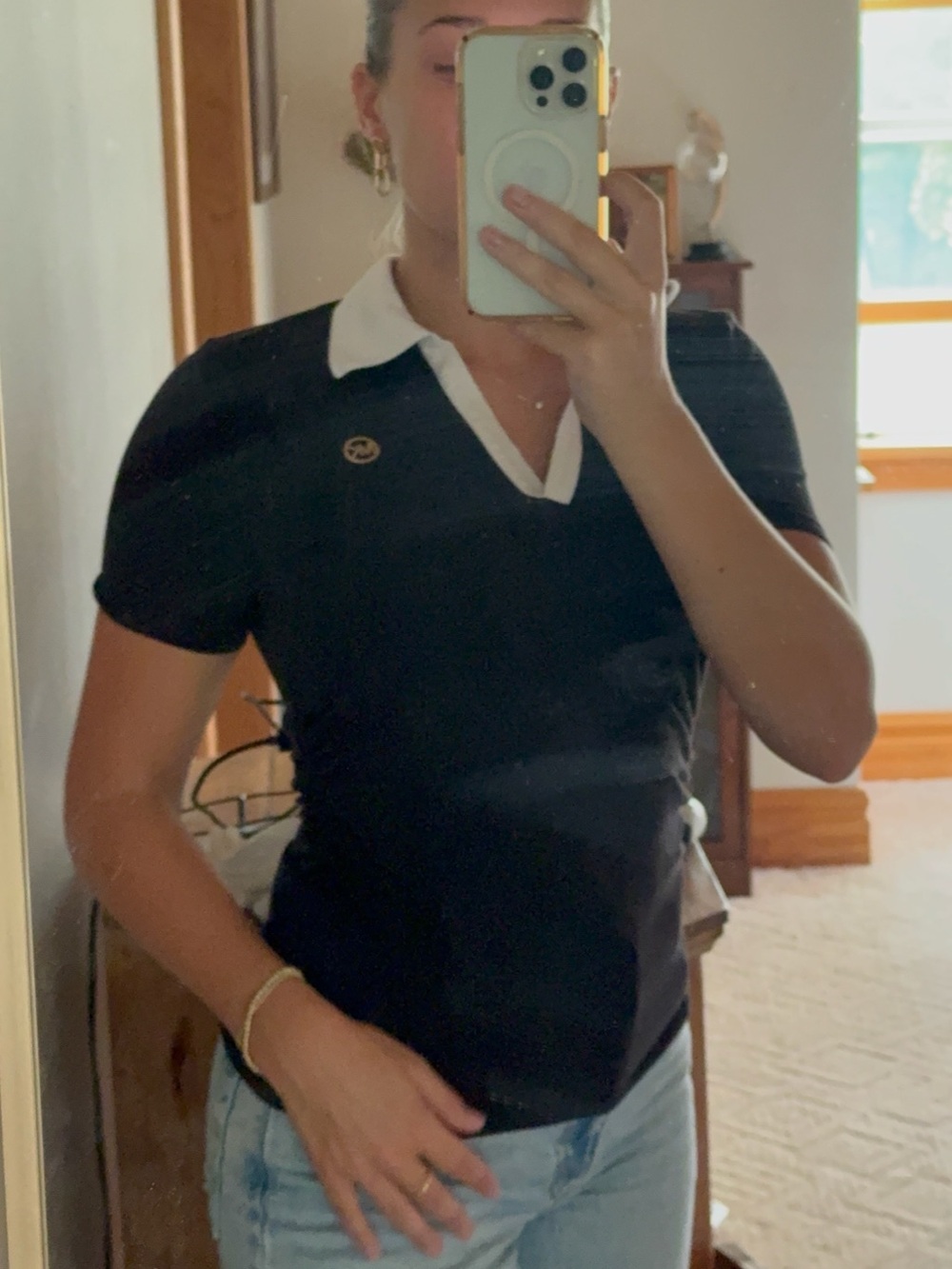 MK Black Polo-Style Short Sleeve Top